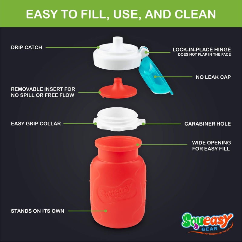 Squeasy Snacker Red 3.5 oz Squeasy Snacker Spill Proof Silicone Reusable Food Pouch - for Both Soft Foods and Liquids - Water, Apple Sauce, Yogurt, Smoothies, Baby Food - Dishwasher Safe - Image 4